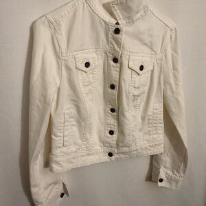White Cropped Denim Jacket Women M 90s Streetwear Y2K Button Front